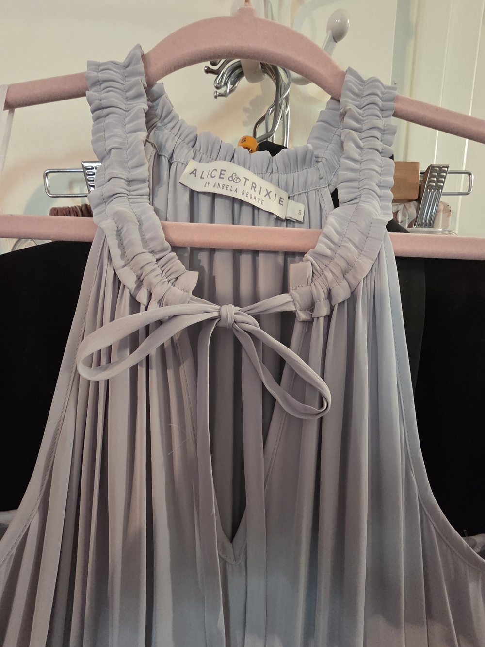 Alice & Trixie Light Gray Pleated Chemise with Ruched Straps and Front Bow